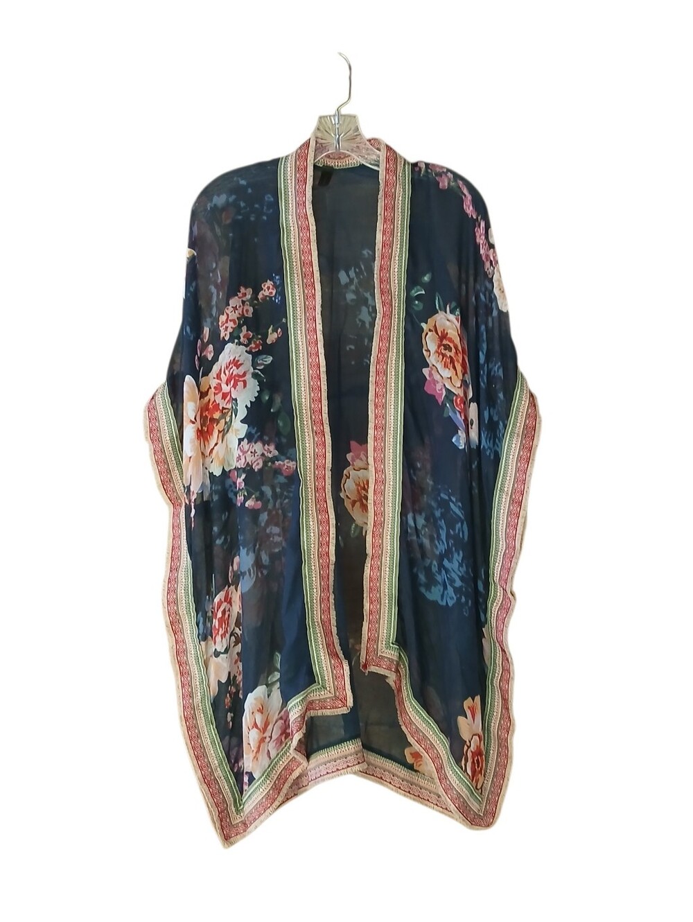 Lane Bryant Navy Floral Kimono Swim Cover Up OS